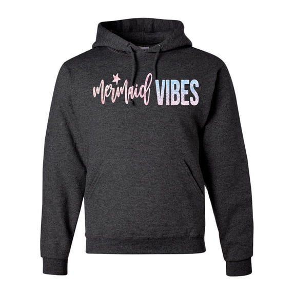 Mermaid Vibes Cute Shimmer | Mens Fashion Hooded Sweatshirt Graphic Hoodie, Heather Black, Large