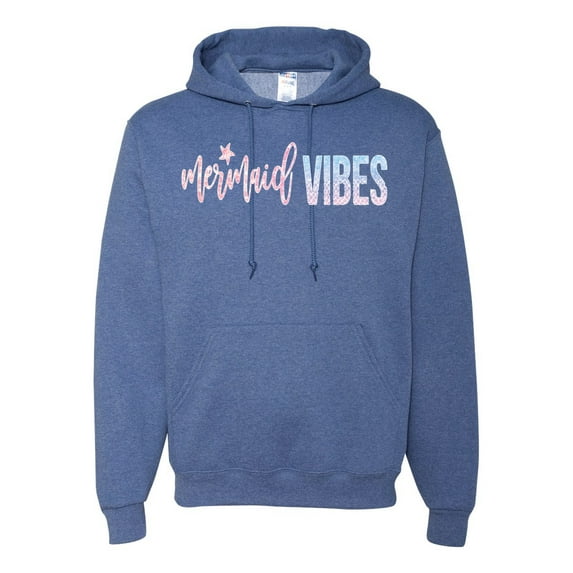 Mermaid Vibes Cute Shimmer | Mens Fashion Hooded Sweatshirt Graphic Hoodie, Vintage Heather Blue, 2XL