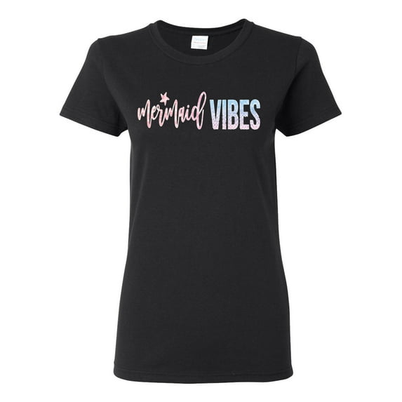 Mermaid Vibes Cute Shimmer | Womens Fashion Graphic T-Shirt, Black, Small