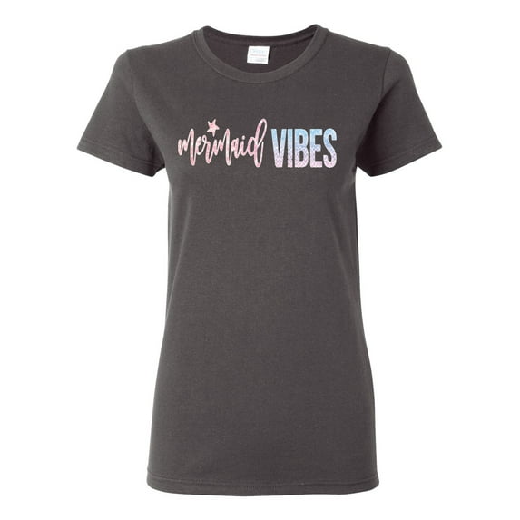 Mermaid Vibes Cute Shimmer | Womens Fashion Graphic T-Shirt, Charcoal, 2XL