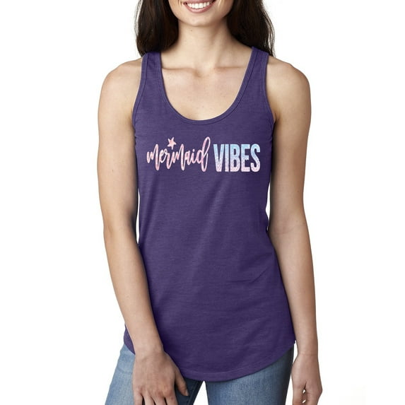 Mermaid Vibes Cute Shimmer | Womens Fashion Jersey Racerback Tank Top, Purple Rush, Medium