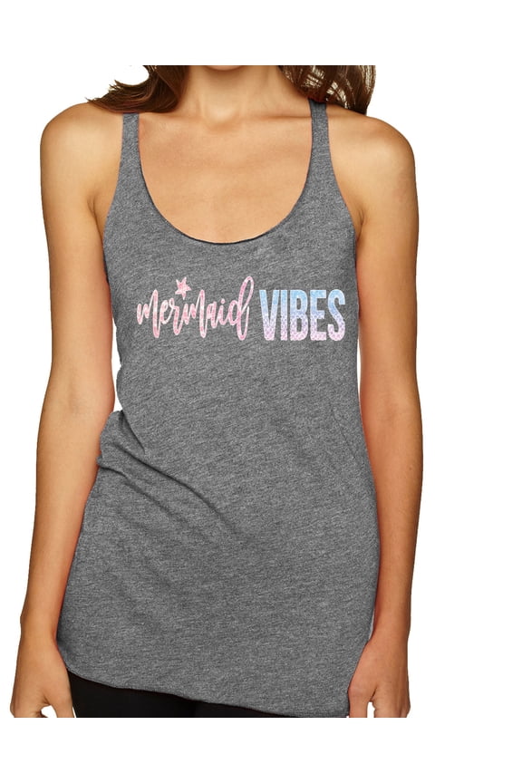 Mermaid Vibes Cute Shimmer | Womens Fashion Premium Tri-Blend Racerback Tank Top, Premium Heather, Medium