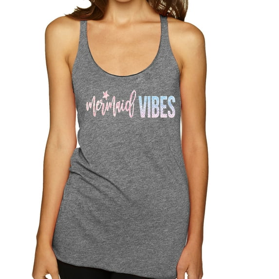 Mermaid Vibes Cute Shimmer | Womens Fashion Premium Tri-Blend Racerback Tank Top, Premium Heather, X-Large