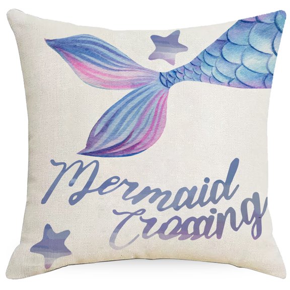 Mermaid Vibes Ocean Decorative Throw Pillow Covers 18 x 18inch, Hello Summer Seas The Day Coral Starfish Cushion Case Decor, Beach Coastal Decoration for Sofa Couch