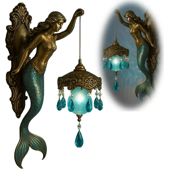 Mermaid Wall Lamp, 8/12 Inch Vintage Base Design Night Light, Vintage Ocean-Themed Night Light, Vintage Style Bedroom Hotel Restaurant Decorative Wall, for Bedroom, Living Room, Bathroom