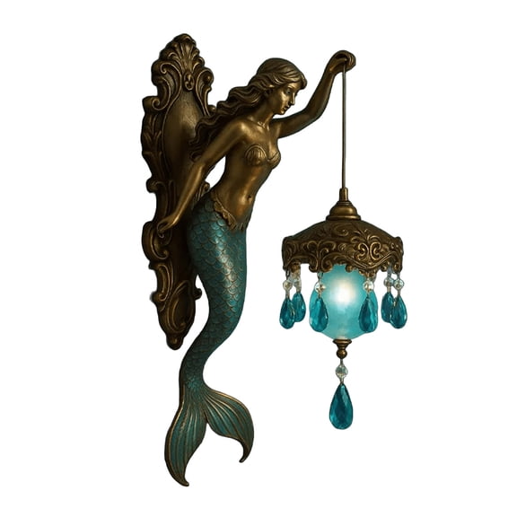 Mermaid Wall Lamp,Retro Mermaid Wall Sconce,8 Inch Frosted Crystal Lantern,Vintage Ocean-Themed Night Light for Bedroom, Living Room, Bathroom, Coastal and Fantasy Decor