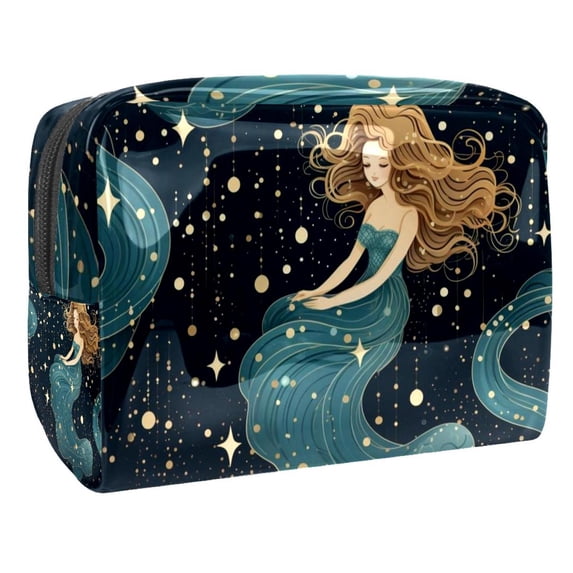 Mermaid Waterproof PVC Cosmetic Storage Bag with Zipper, Lightweight, Large Capacity, Printed Design | Small Bag, Storage Bag, Travel Makeup Bag, Makeup Brush Organizer for Ladies and Girls
