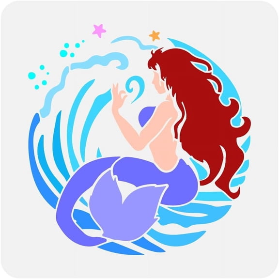 Mermaid Waves Painting Stencil 11.8x11.8 inch Reusable Mermaid Sea Ocean Creatures Stencil Template Ocean Theme Stencil