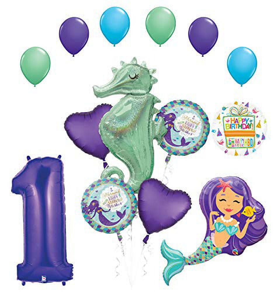 MAYFLOWER DISTRIBUTING Mermaid Wishes and Seahorse 1st Birthday Party Supplies Balloon Bouquet Decorations
