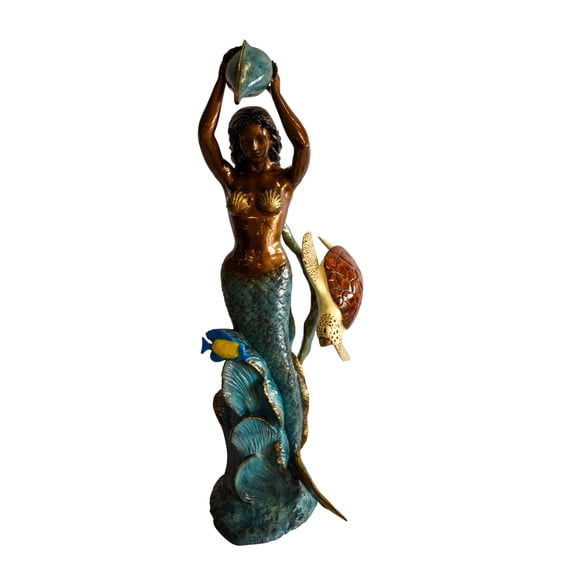 Nifao Mermaid with Clownfish and Turtle Outdoor Fountain Statue, Bronze Garden Water Feature Sculpture for Patio & Yard – Garden Outdoor Decor Sculpture, 32"L x 19"W x 60"H