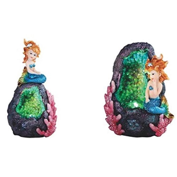 Mermaid With LED Crystal Stone Set of 2 Figurines New