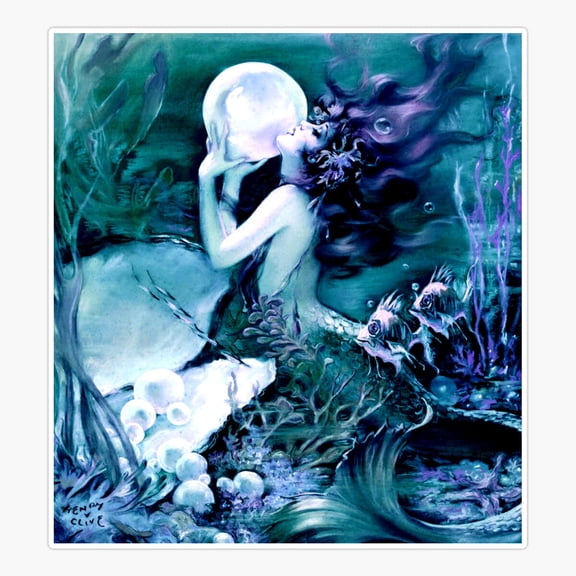 Mermaid With Pearl : Henry Clive Ocean Blues Sticker