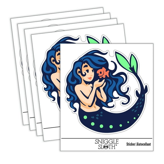 Mermaid and Fish Friend Car Window Bumper Water Bottle Phone Tablet Laptop Waterproof Vinyl Decal Sticker Set 5-Pack - Gloss Finish - 5.0"