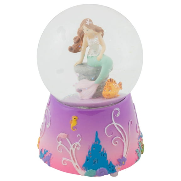 Mermaid and Fish on Lilac Musical 80MM Water Globe Plays Tune By The Beautiful Sea