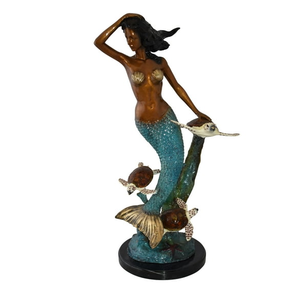 Mermaid and Turtles At Sea Bronze Statue Size: 14" x 9" x 24"H