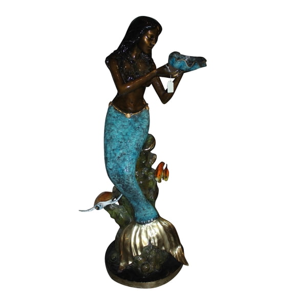 Nifao Outdoor Fountain Statue Bronze Mermaid with Turtle and Fish Garden Patio Water Feature  Garden Outdoor Decor Sculpture, 38"L x 24"W x 68"H