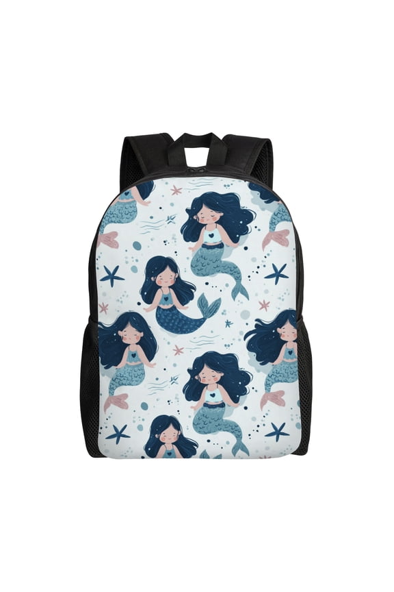Mermaid pattern design Backpack with 15 Inch Laptop Compartment,Water-Resistant Daypack, Large Capacity Backpack with Adjustable Breathable Shoulder Straps for Daily Use Travel Gym