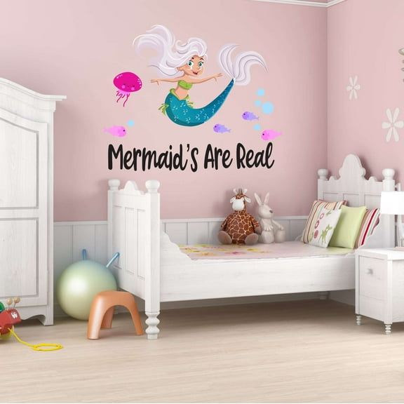 Mermaid's Are Real Jellyfish Lavender Crown Fish Urchins Seahorse Statfish Princess Fish Queen Sweet Dreams Bedtime Unicorn Lovely Dear Dream Wall Decal Sticker - Size: 30 In X 24 In