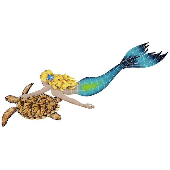 Mermaid with Turtle Ceramic Swimming Pool Mosaic 30" x 60"