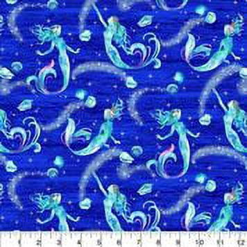 Mermaids 44 inch 100% Cotton Fabric One-Yard Precut, Blue, Size: 1 Yard x 44
