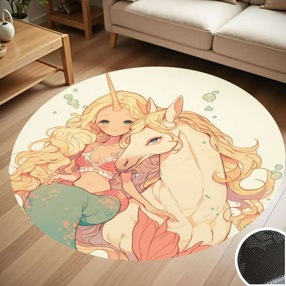 Mermaids And Unicorns Round Carpet Living Room Bedroom Home Decoration Coffee Table Mat Lounge Rug Chair Mats