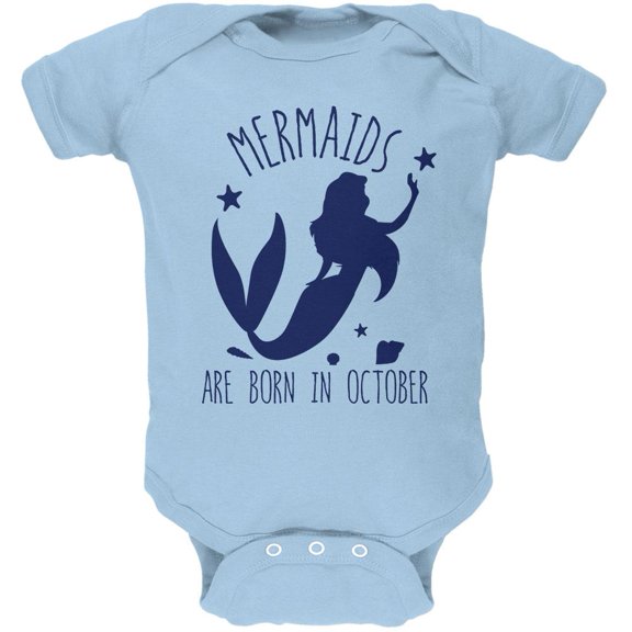 Mermaids Are Born In October Soft Baby One Piece Light Blue 18-24 M