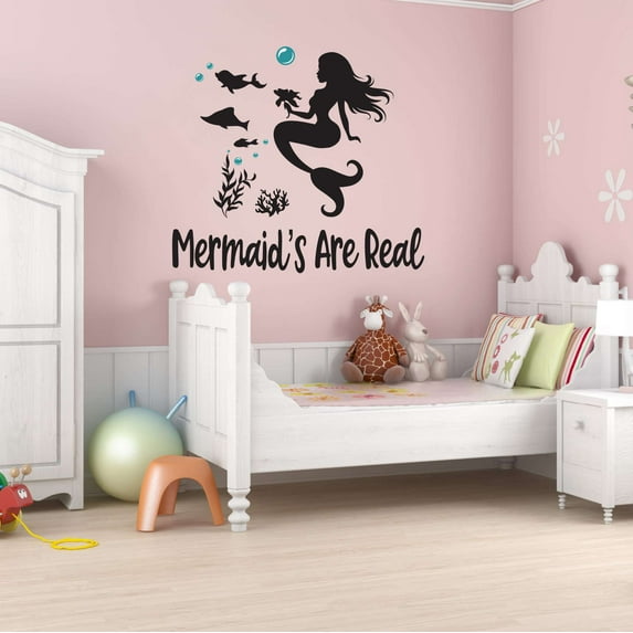 Mermaids Are Real Bubbles Crown Fish Urchins Seahorse Statfish Princess Fish Starfish Queen Sweet Dreams Bedtime Unicorn Lovely Dear Dream Decorating Wall Decal Sticker - Size: 30 In X 27 In