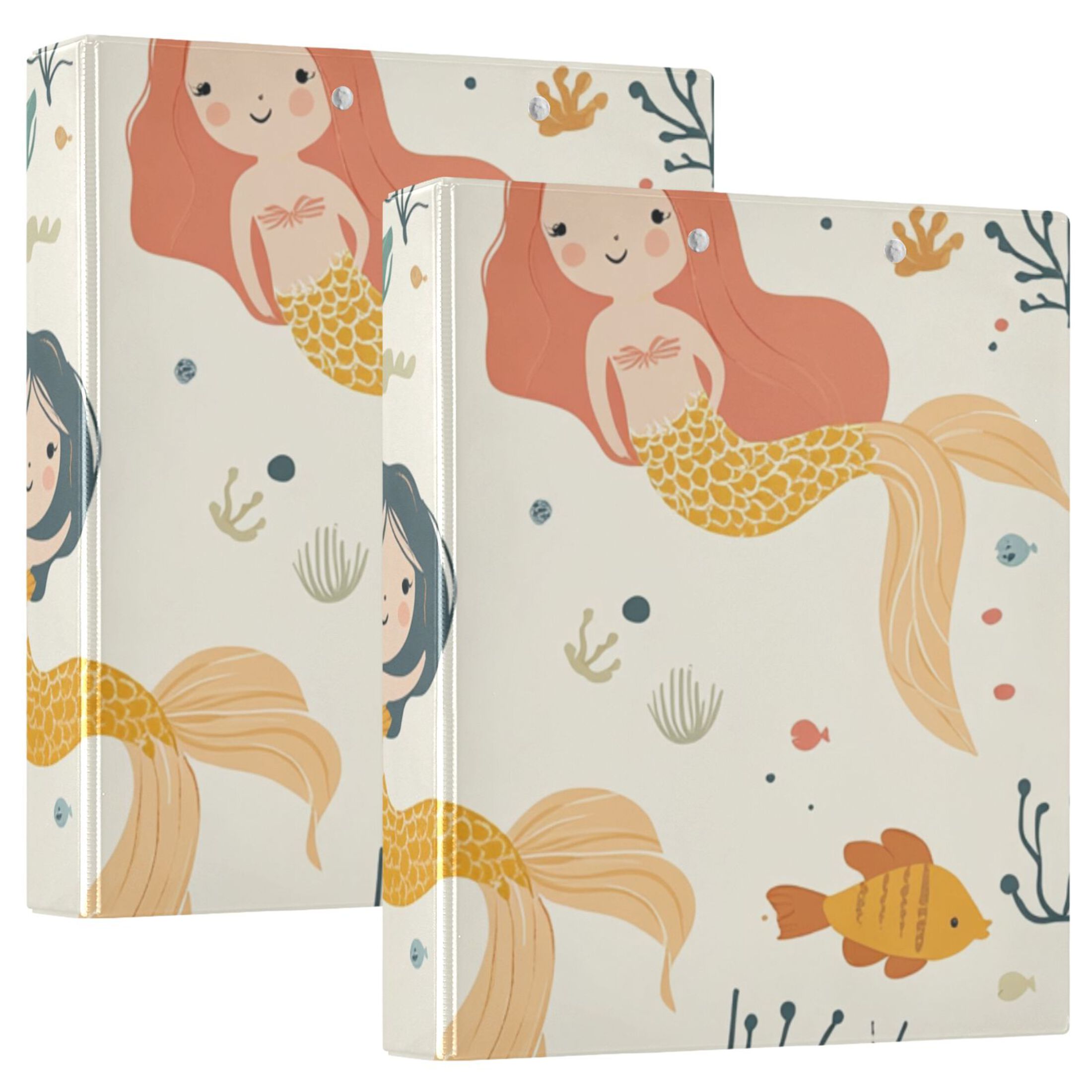 Mermaids Cartoon 3 Ring Binders 1.5 inch Hardcover File Folders with Interior Pockets A4 Size Organizer for School Office Hospital