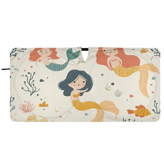 Mermaids Cartoon Car Windshield Sun Shade Foldable Front Window Shades Cover Sun Visor Shield Block