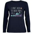 thumbnail image 1 of Mermaids Don't Need to Wear Pants Womens Long Sleeve T Shirt Navy LG, 1 of 1