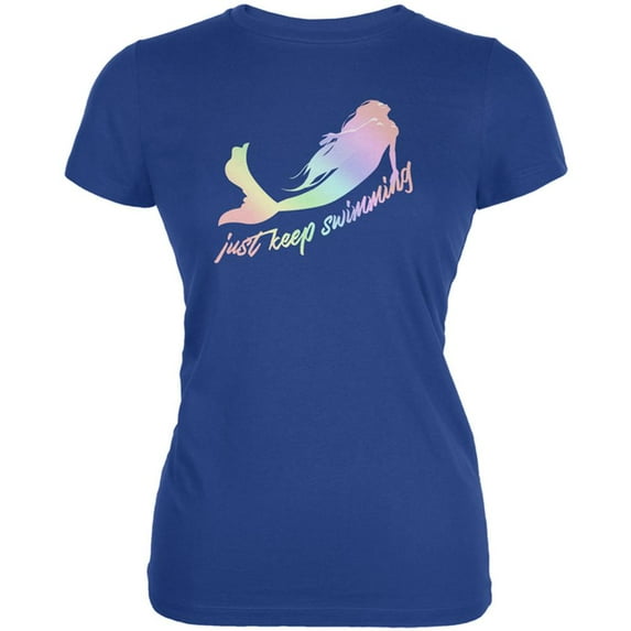 Mermaids Just Keep Swimming Pastels Juniors Soft T Shirt Royal 2XL