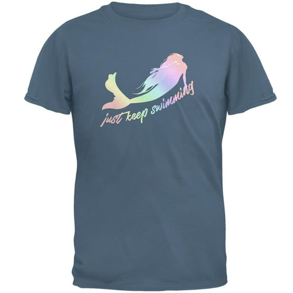 Mermaids Just Keep Swimming Pastels Mens T Shirt Indigo Blue LG