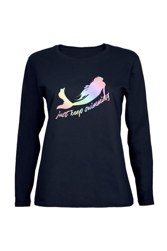Mermaids Just Keep Swimming Pastels Womens Long Sleeve T Shirt Navy 2XL