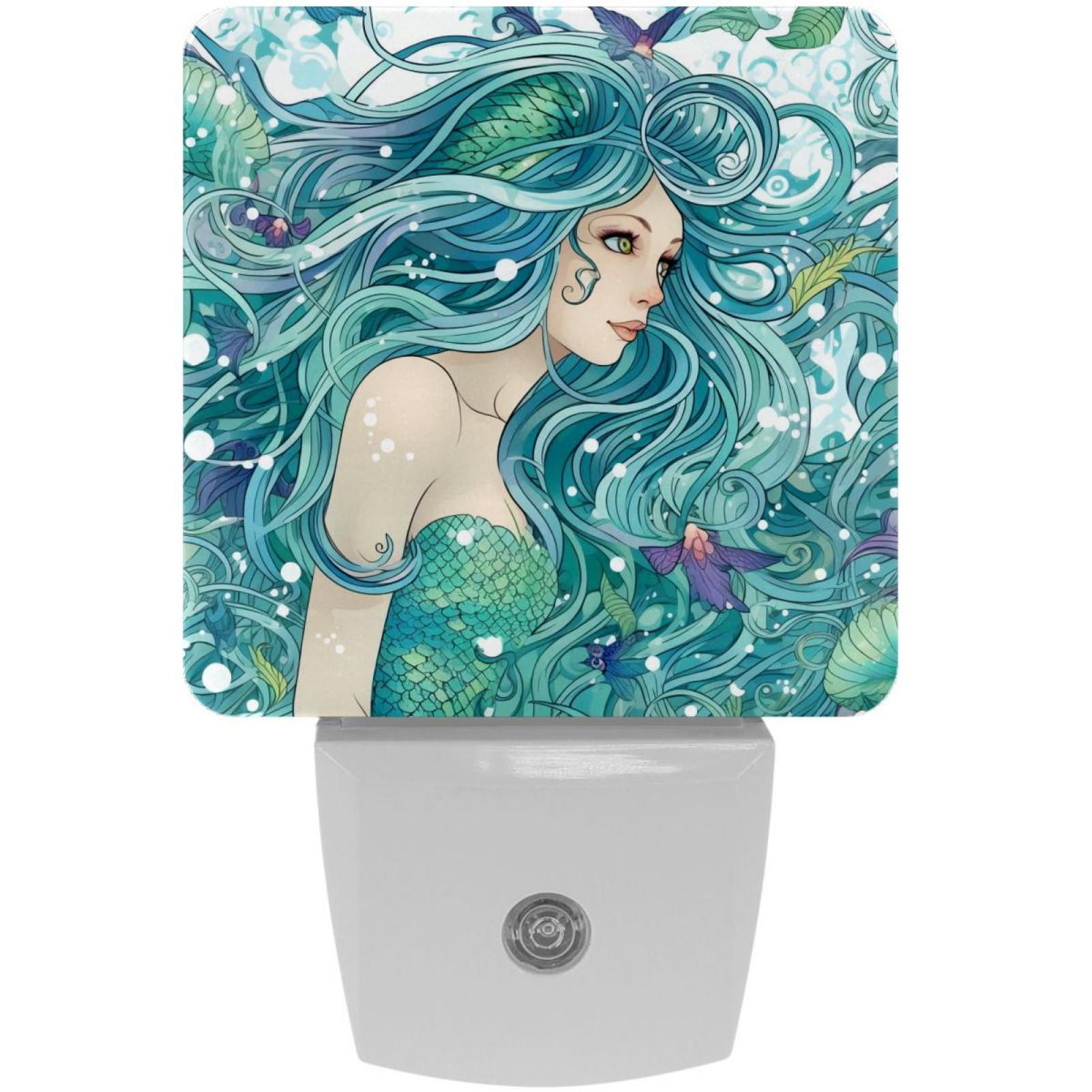 Mermaids LED Square Night Lights Energy Efficient Plugin Wall Lamp