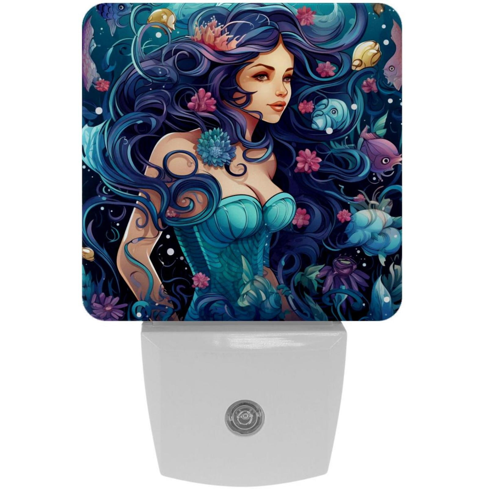 Mermaids LED Square Night Lights Energy Efficient Plugin Wall Lamp