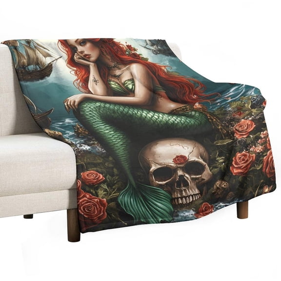 Mermaids Legend Skull Butterfly Witchy Super Soft Blanket Christmas Throw Blanket Flannel Microfiber Blankets for Couch Bed Sofa Fluffy and Warm 30"x40"