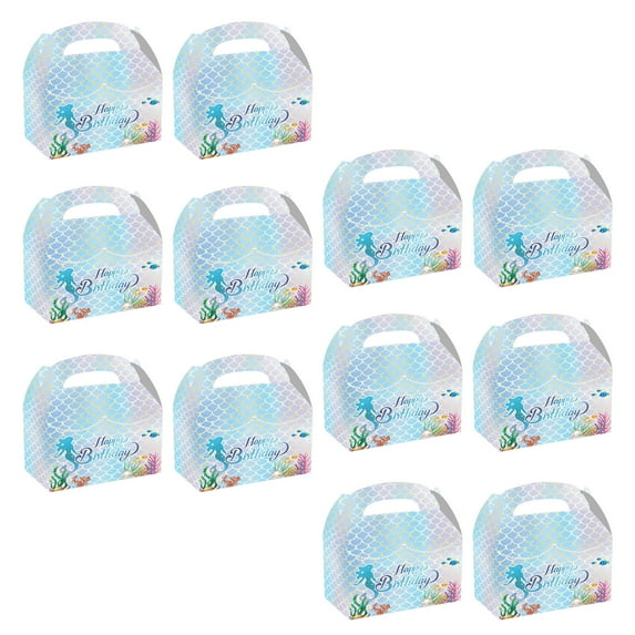 Mermaids Party Tableware Set for Kids Birthday Celebration Paper Gift Boxes Bags Swirls Banners Cake Toppers