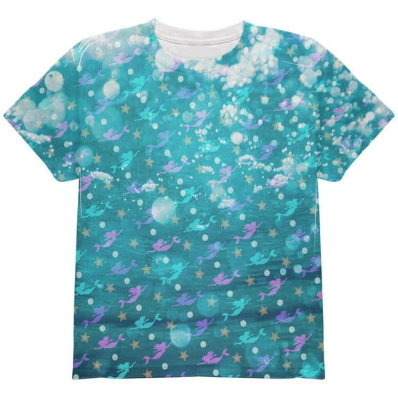 Mermaids Pearls and Starfish Pattern All Over Youth T Shirt Multi YLG