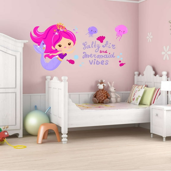 Mermaids Salty Air Mermaid Vibes Seahorse Statfish Princess Fish Starfish Queen Sweet Dreams Bedtime Unicorn Lovely Dear Dream Holiday Gift Decorating Bedroom Wall Decal Sticker - Size: 40 In X 20 In