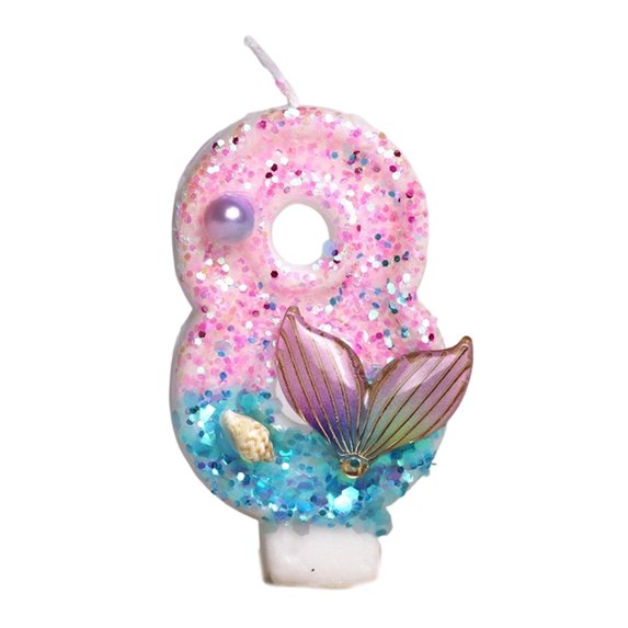 Mermaids Themed Birthday Number with Glittering Sequins Pearls For Parties Cakes And Special Occasion Decoration