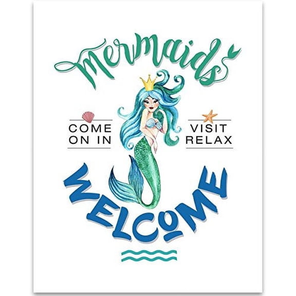 Mermaids Welcome - 11x14 Unframed Typography Art Print - Great Beach House Decor