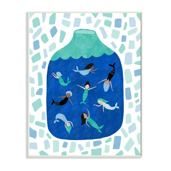 Mermaids in Glass Jar Mythological Aquatic Illustration 10 in x 15 in Framed Painting Art Prints, by Stupell Home Décor