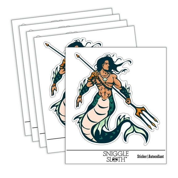 Merman Mermaid Man with Trident Car Window Bumper Water Bottle Phone Tablet Laptop Waterproof Vinyl Decal Sticker Set 5-Pack - Gloss Finish - 2.0"