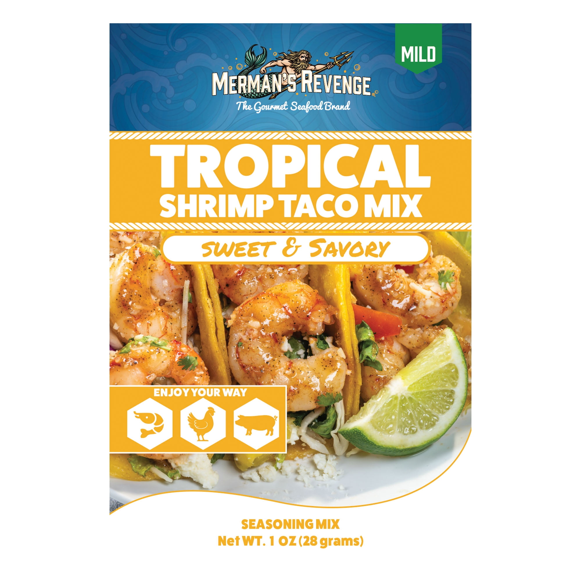 Merman's Revenge Tropical Shrimp Taco Seasoning Mix, 1 oz Packet