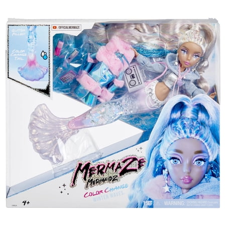 Mermaze Mermaidz Winter Waves Kishiko Mermaid Fashion Doll with Color Change Fin, Glitter-Filled Tail and Accessories Ages 4+