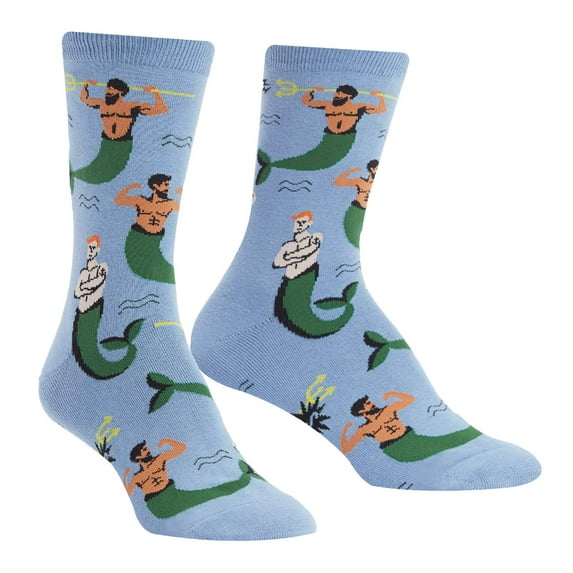 Mermen One Size Fits Most Blue Ladies Crew Socks
