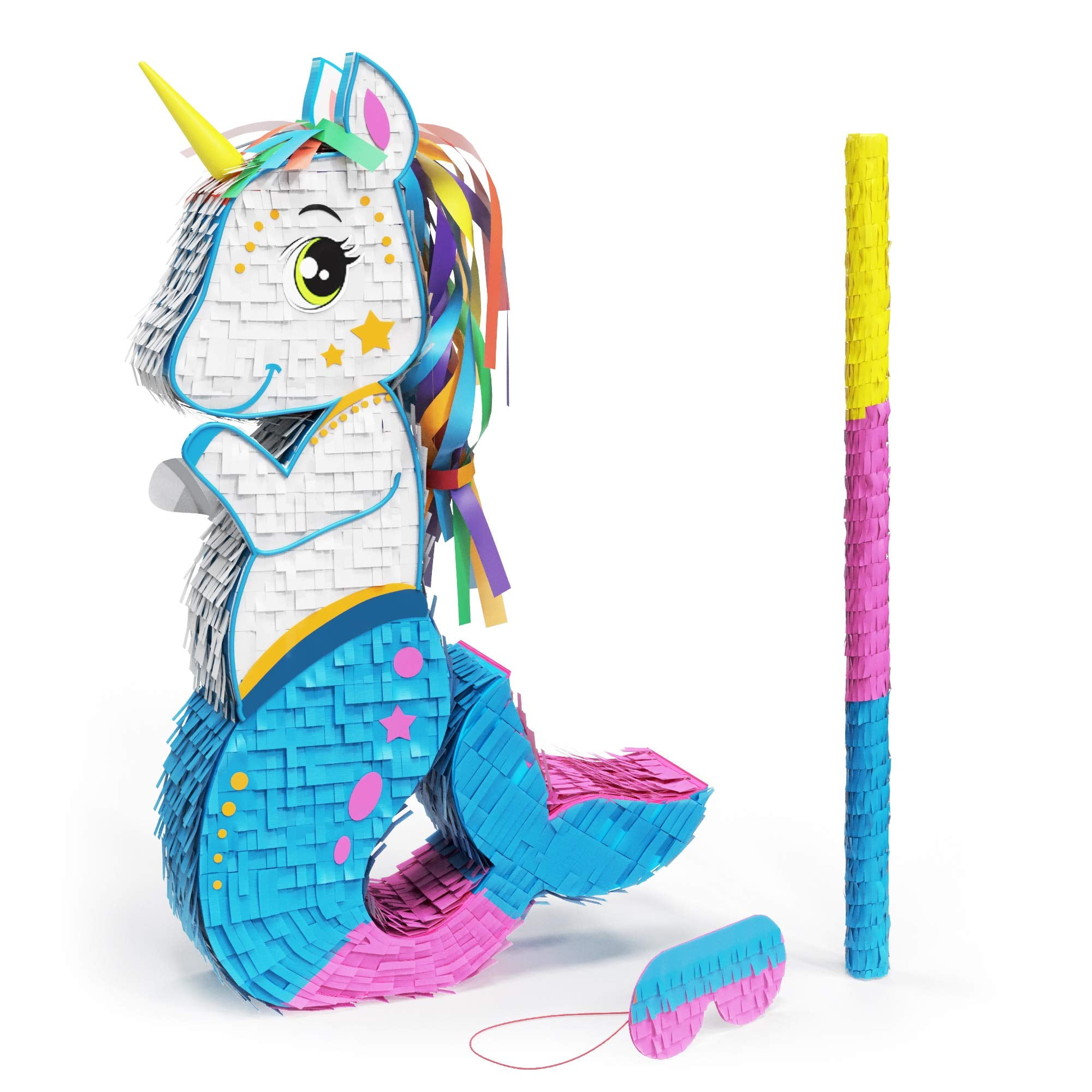 Mermicorn (Mermaid + Unicorn) Pinata Bundle with a Blindfold and Bat