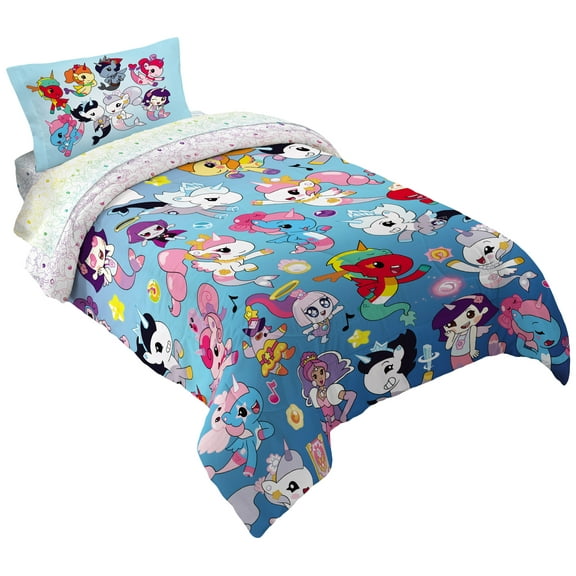 Mermicorno Starfall Kids 4 Piece Blue Reversible Comforter, Pillowcase, and Sheet Set, Twin