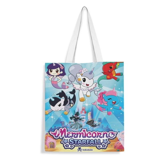 Mermicorno Starfall-theme canvas Tote Bag for Women Aesthetic Shopping Grocery Reusable Bags with Inner Zipper Women Gift 13.8 x 15.8 inches(35x40cm)