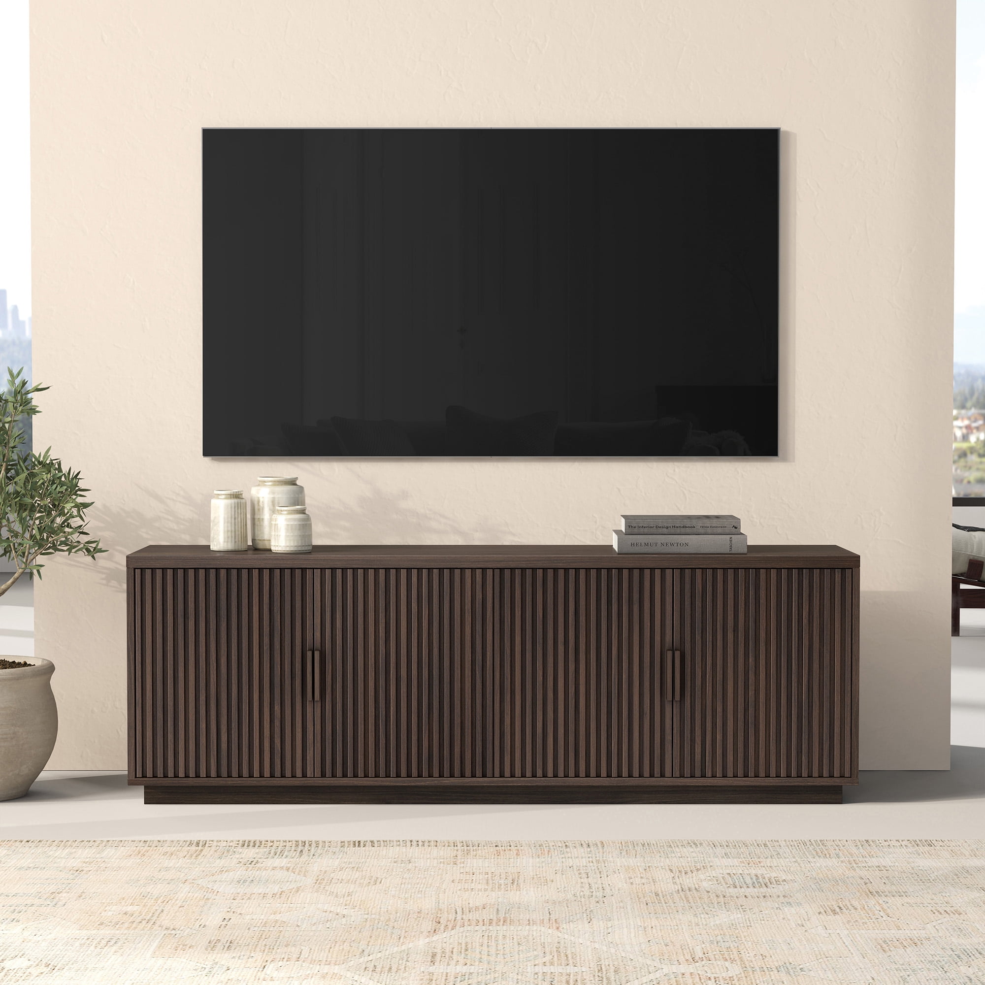 Mero Rectangular TV Stand for TV's up to 75" in Alder Brown